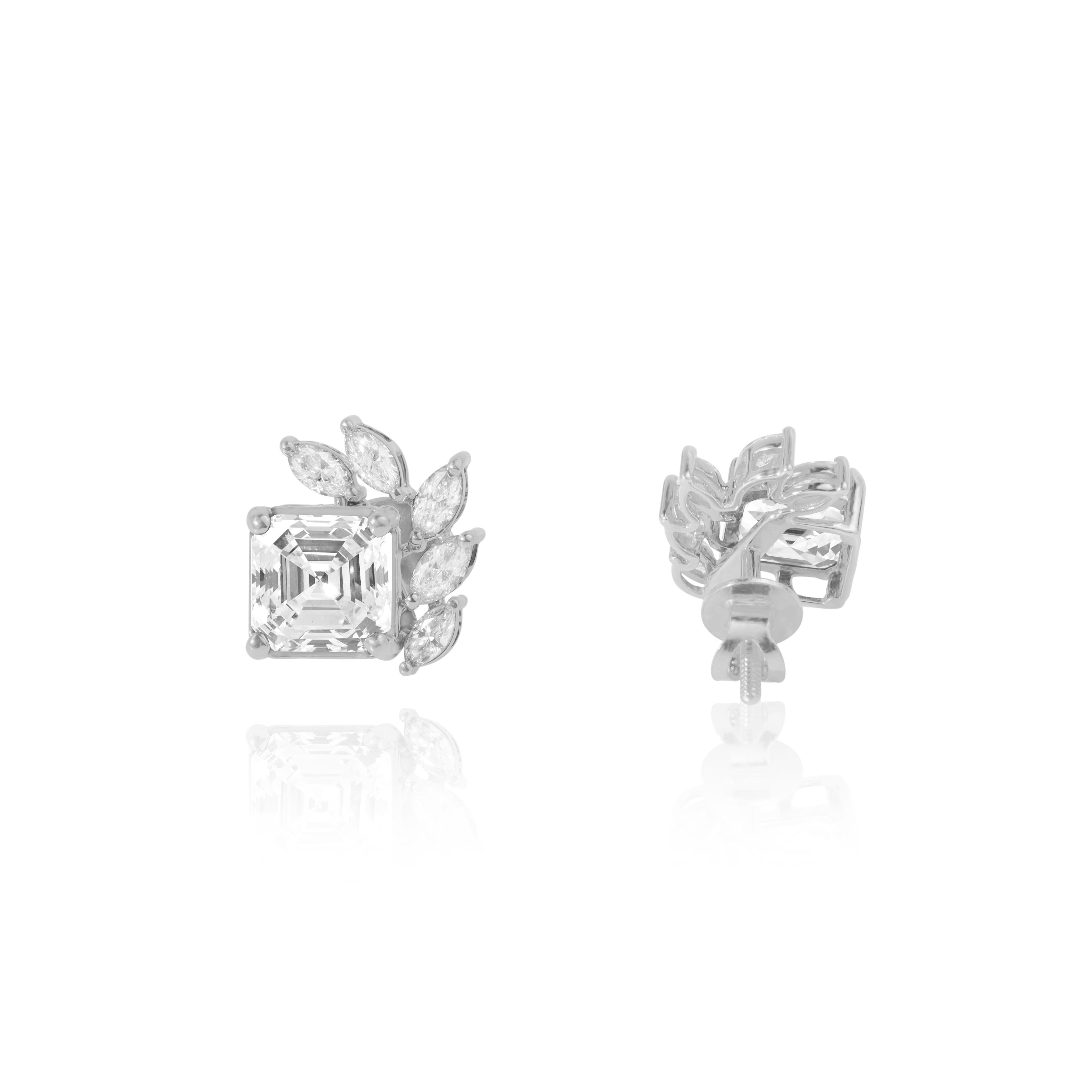 GIA Report Certified 3 Carat Asscher G VS Natural Diamond Halo Stud Earrings In New Condition For Sale In Jaipur, RJ