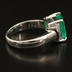 Certified 3 Carat Natural Emerald and Diamond White Gold Bridal Signet Ring