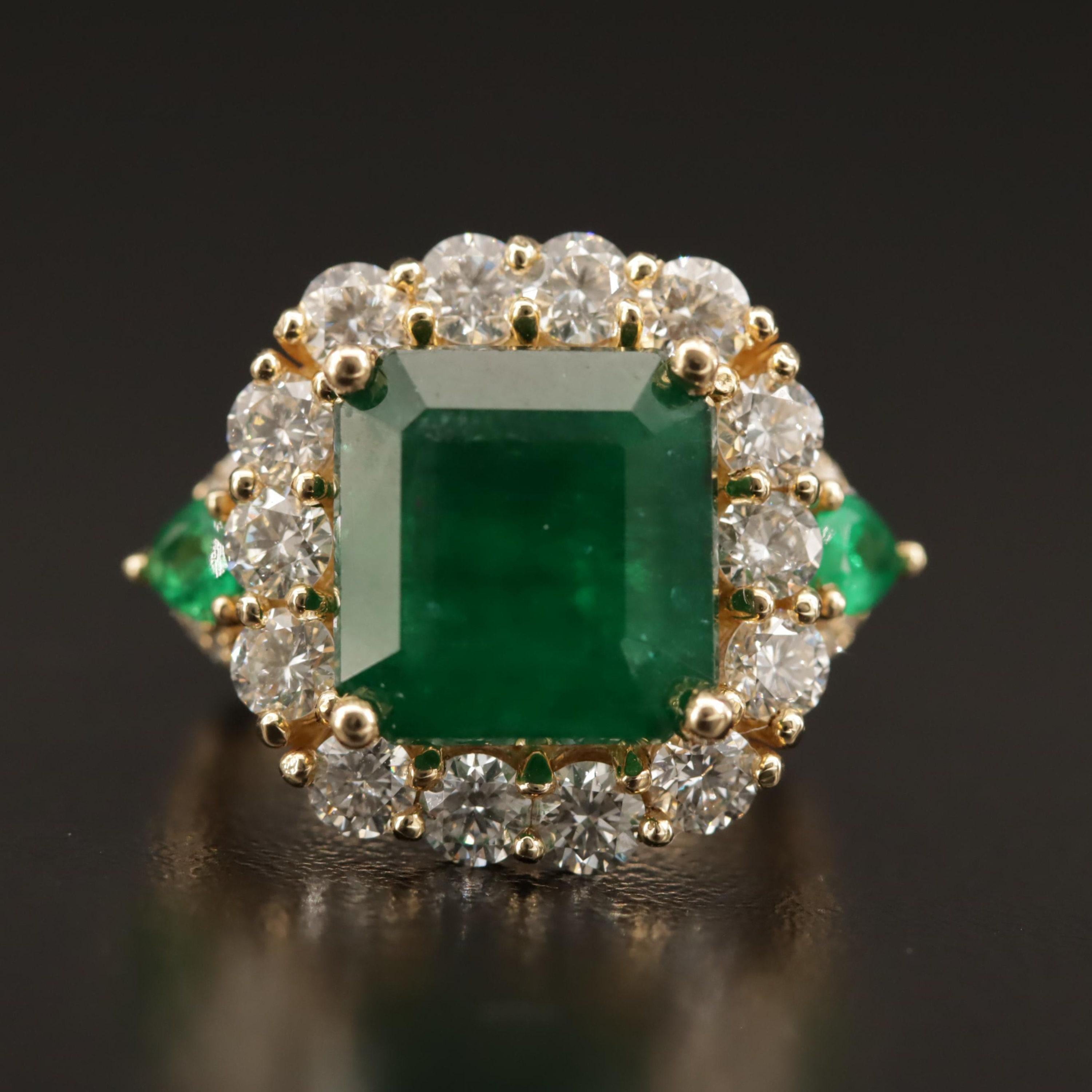 For Sale:  Art Deco 3 Carat Natural Emerald Diamond Cocktail Ring, 18K Gold Engagement Ring 6