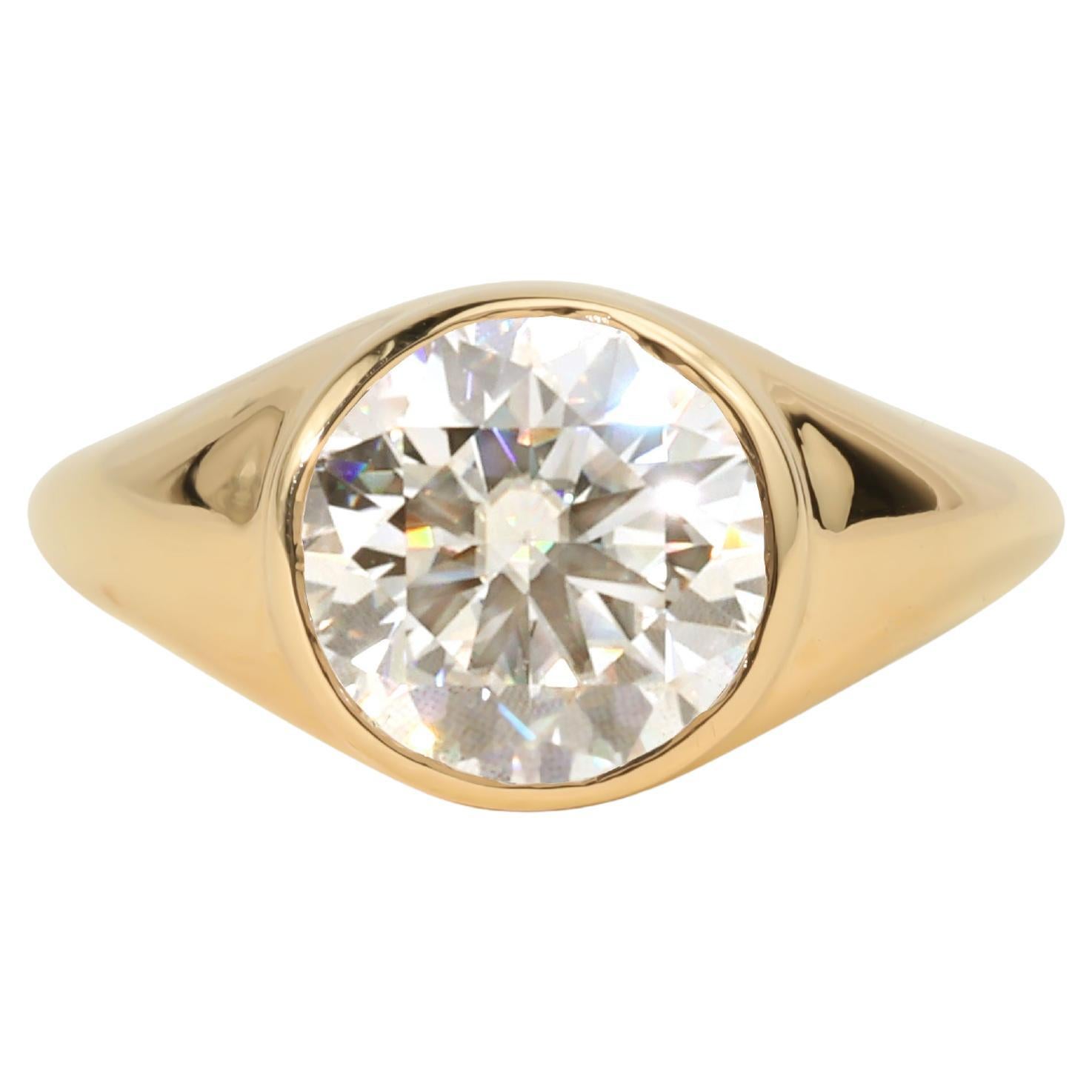 Rapporto GIA Certificato 3 Carati Rotondi  Anello Signet in oro 18k con diamante taglio E VVS