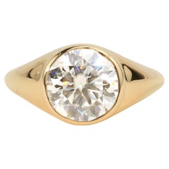 Rapporto GIA Certificato 3 Carati Rotondi  Anello Signet in oro 18k con diamante taglio E VVS