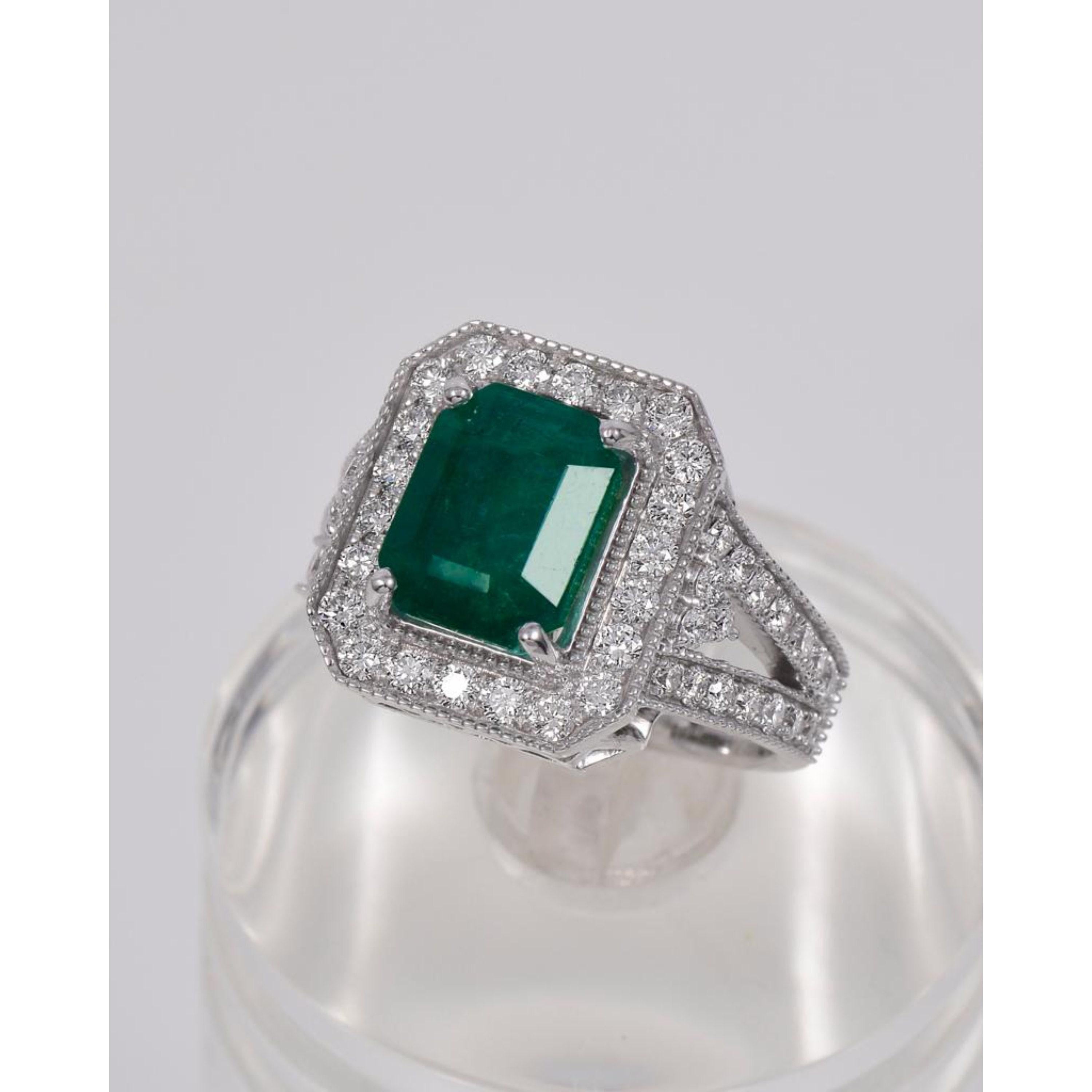 For Sale:  Art Deco 3.01 Carat Emerald and Diamond White Gold Engagement Ring Wedding Ring 8