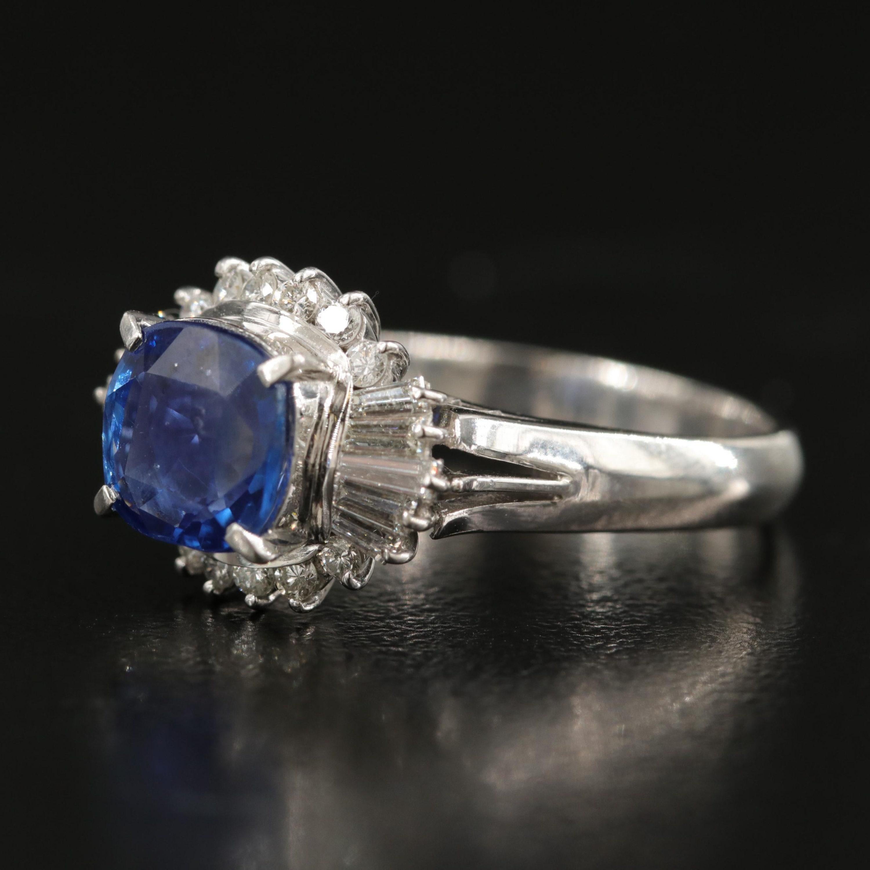 For Sale:  Certified 3 Carat Sapphire and Diamond White Gold Engagement Ring Cocktail Ring 2