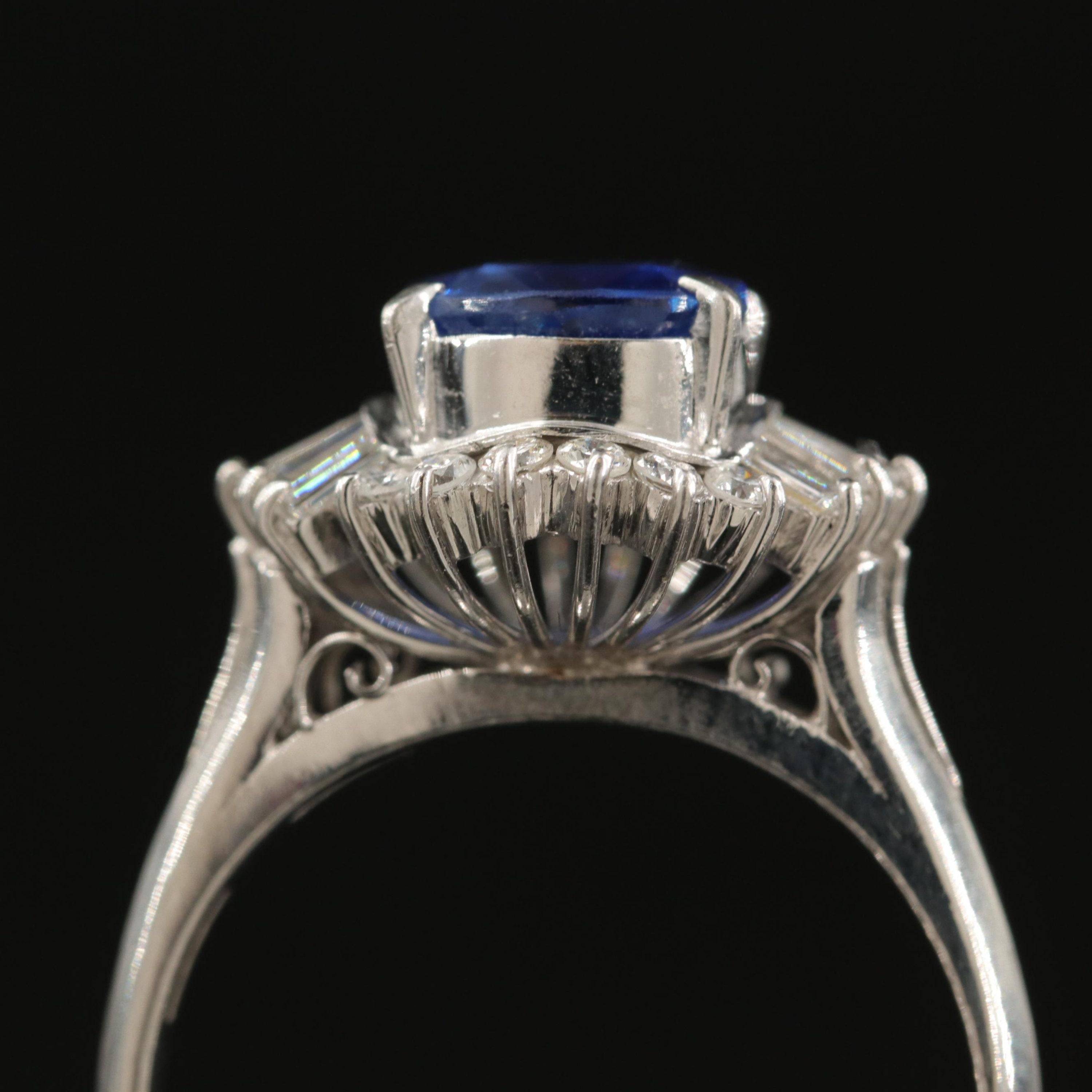 For Sale:  Certified 3 Carat Sapphire and Diamond White Gold Engagement Ring Cocktail Ring 3