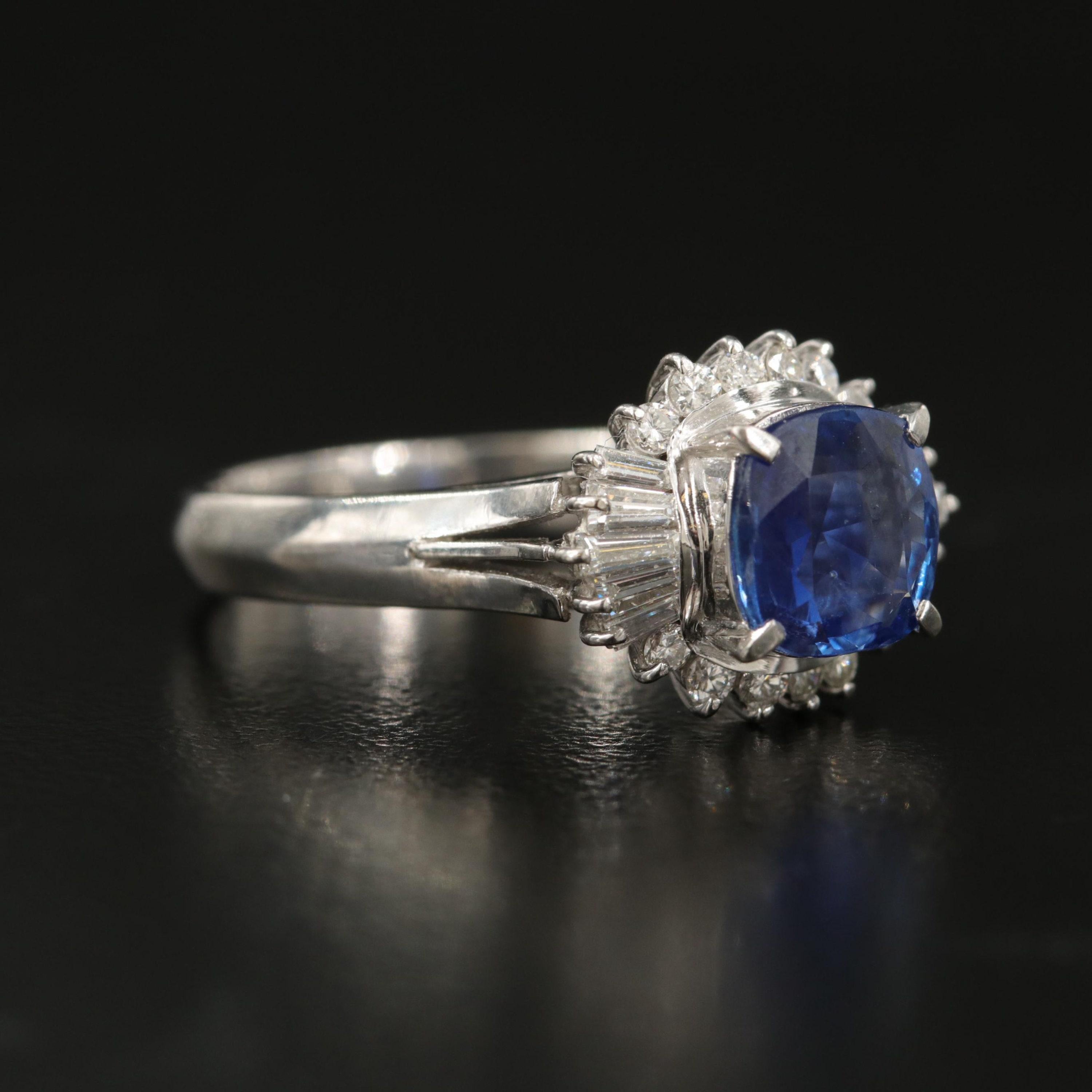 For Sale:  Certified 3 Carat Sapphire and Diamond White Gold Engagement Ring Cocktail Ring 4