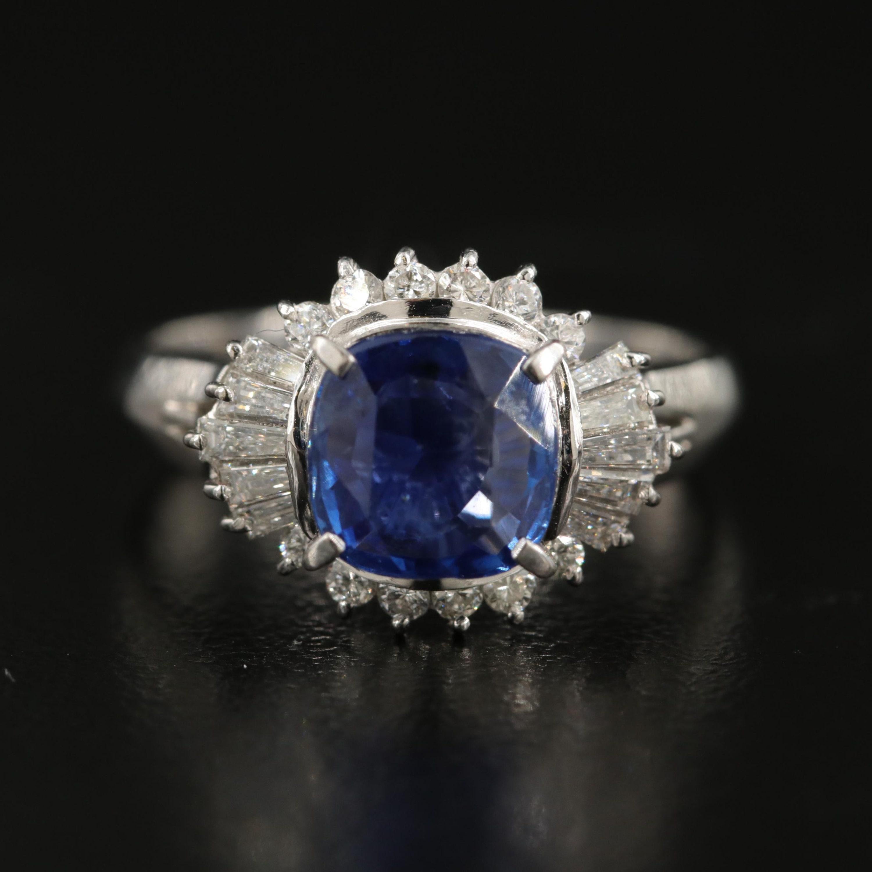 For Sale:  Certified 3 Carat Sapphire and Diamond White Gold Engagement Ring Cocktail Ring 5