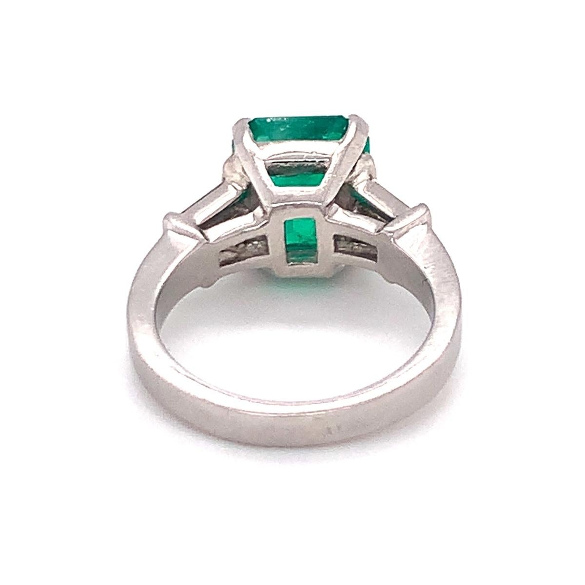 Emerald Cut Gia Report Certified 3.20 Ct. Colombian Emerald and Diamond Platinum Ring For Sale