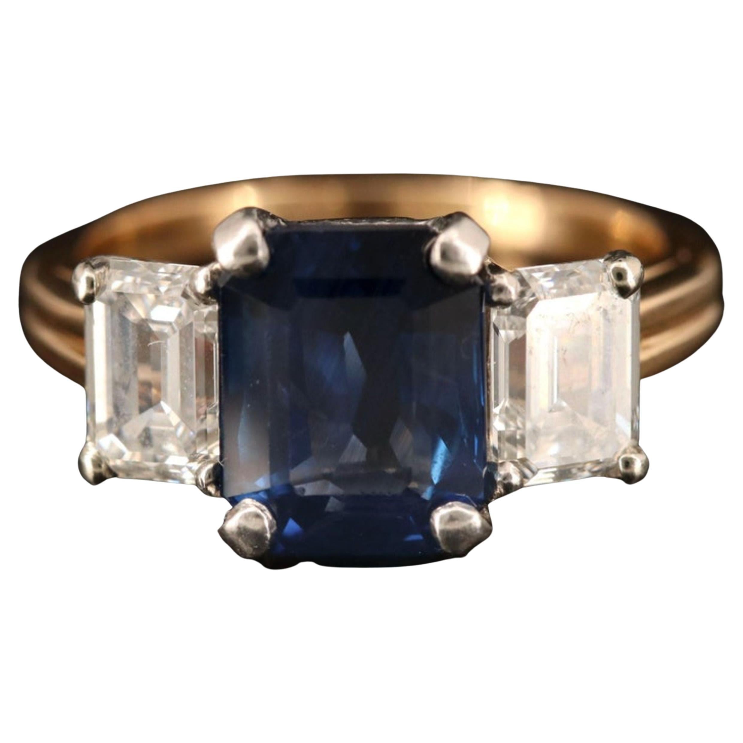 For Sale:  Certified 3.29 Carat Sapphire and Diamond Yellow Gold Engagement Ring