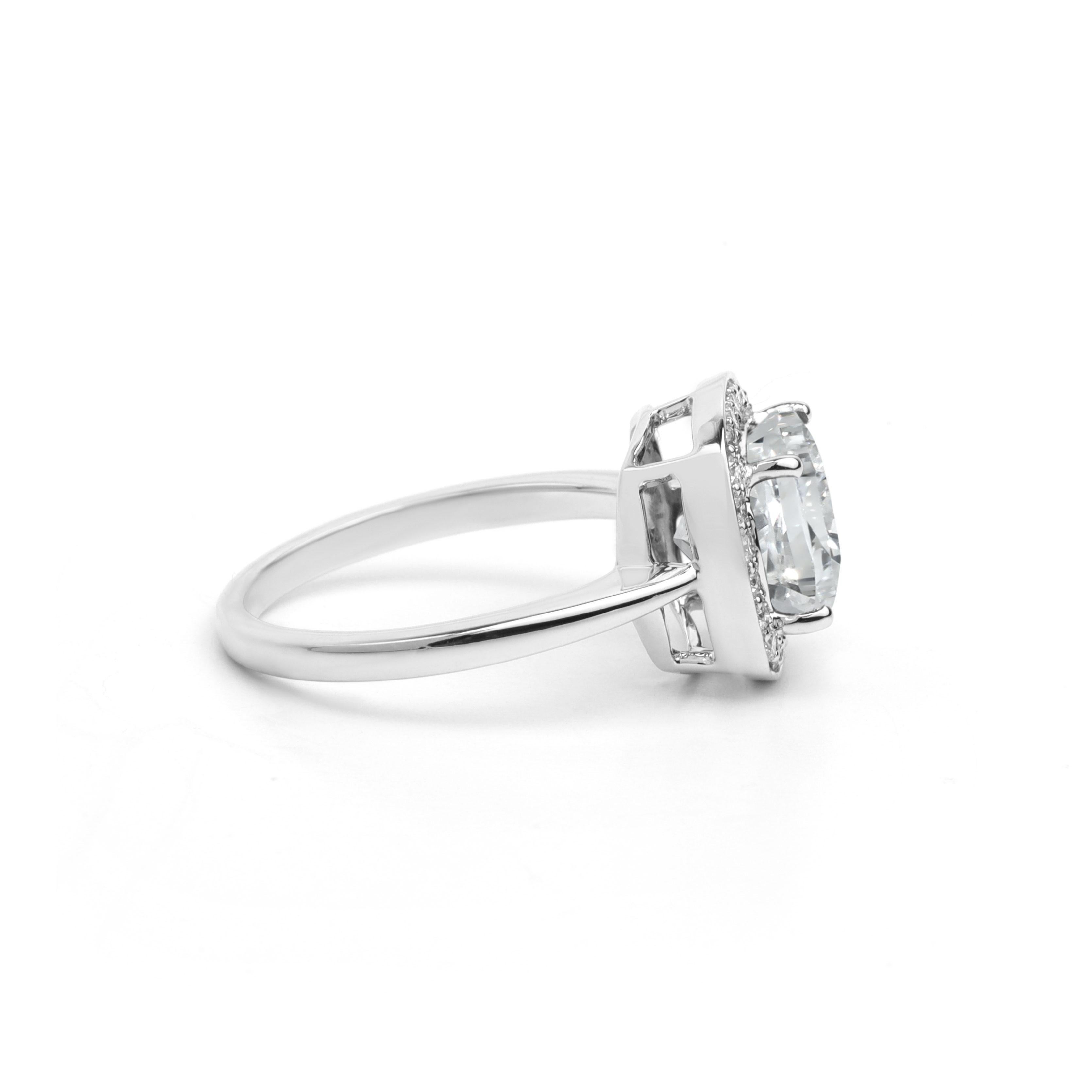 Oval Cut GIA Report Certified 3.5 Carat F VS Cushion Cut Diamond 18k Halo Engagement Ring For Sale