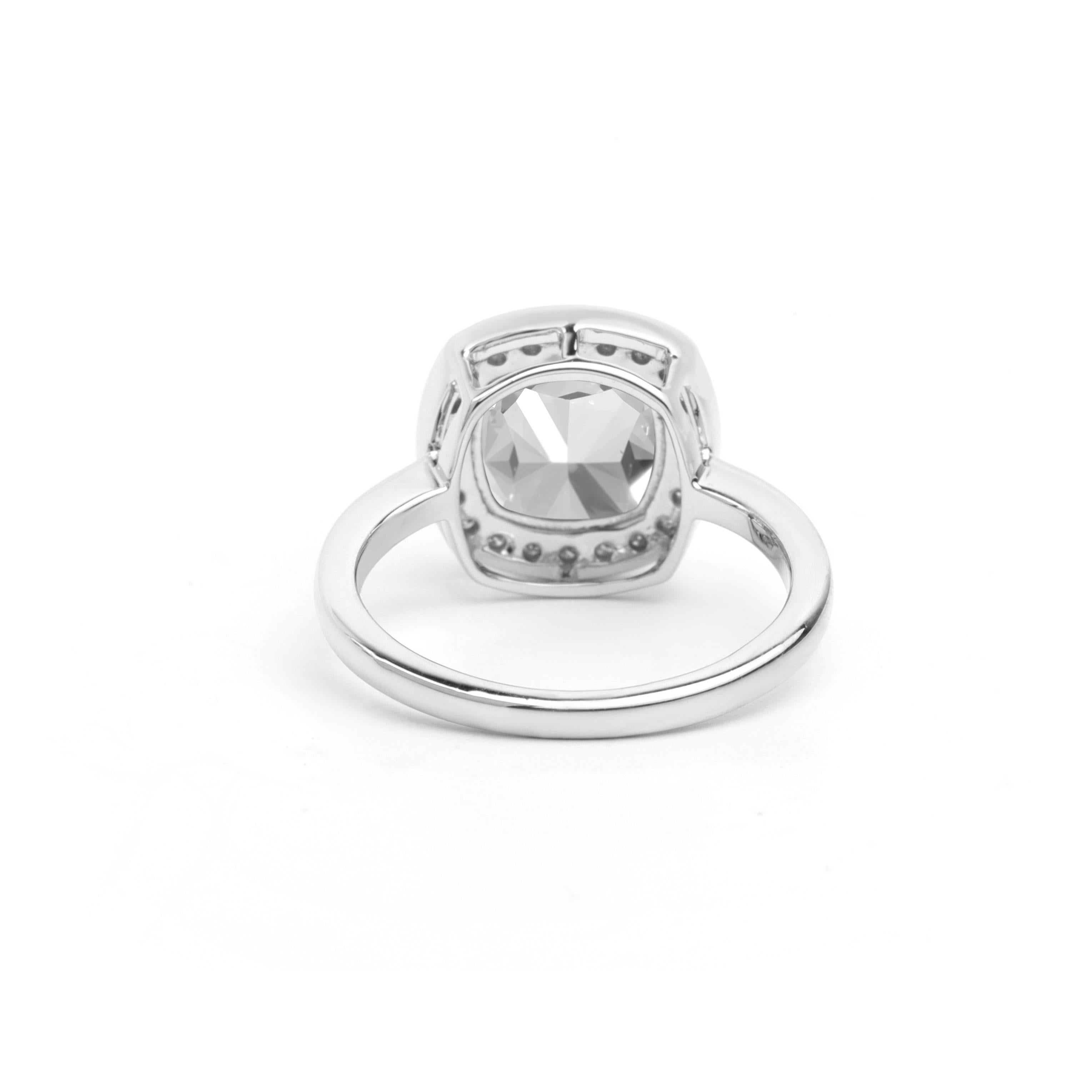 GIA Report Certified 3.5 Carat F VS Cushion Cut Diamond 18k Halo Engagement Ring In New Condition For Sale In Jaipur, RJ