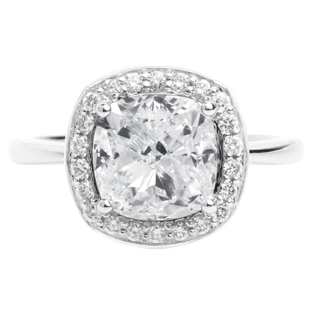 GIA Report Certified 3.5 Carat F VS Cushion Cut Diamond 18k Halo Engagement Ring