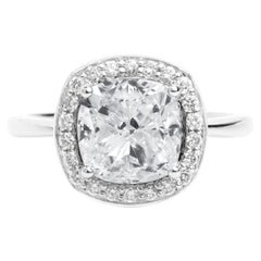 GIA Report Certified 3.5 Carat F VS Cushion Cut Diamond 18k Halo Engagement Ring