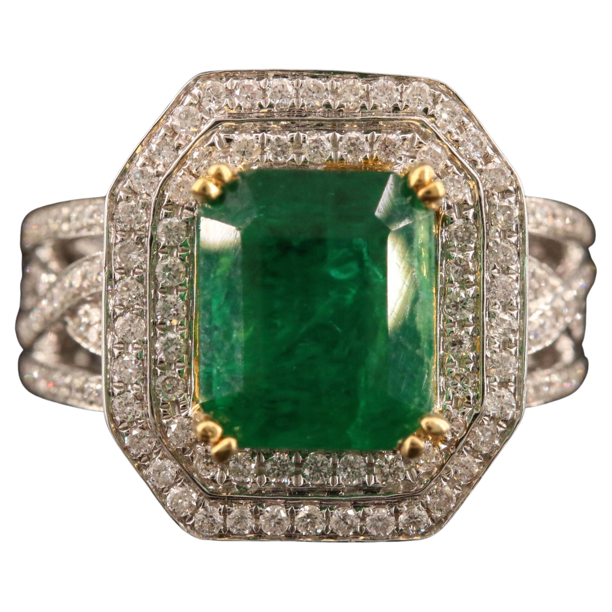 GIA Certified 1.8 Carat Columbian Emerald Diamond Halo White Gold ...
