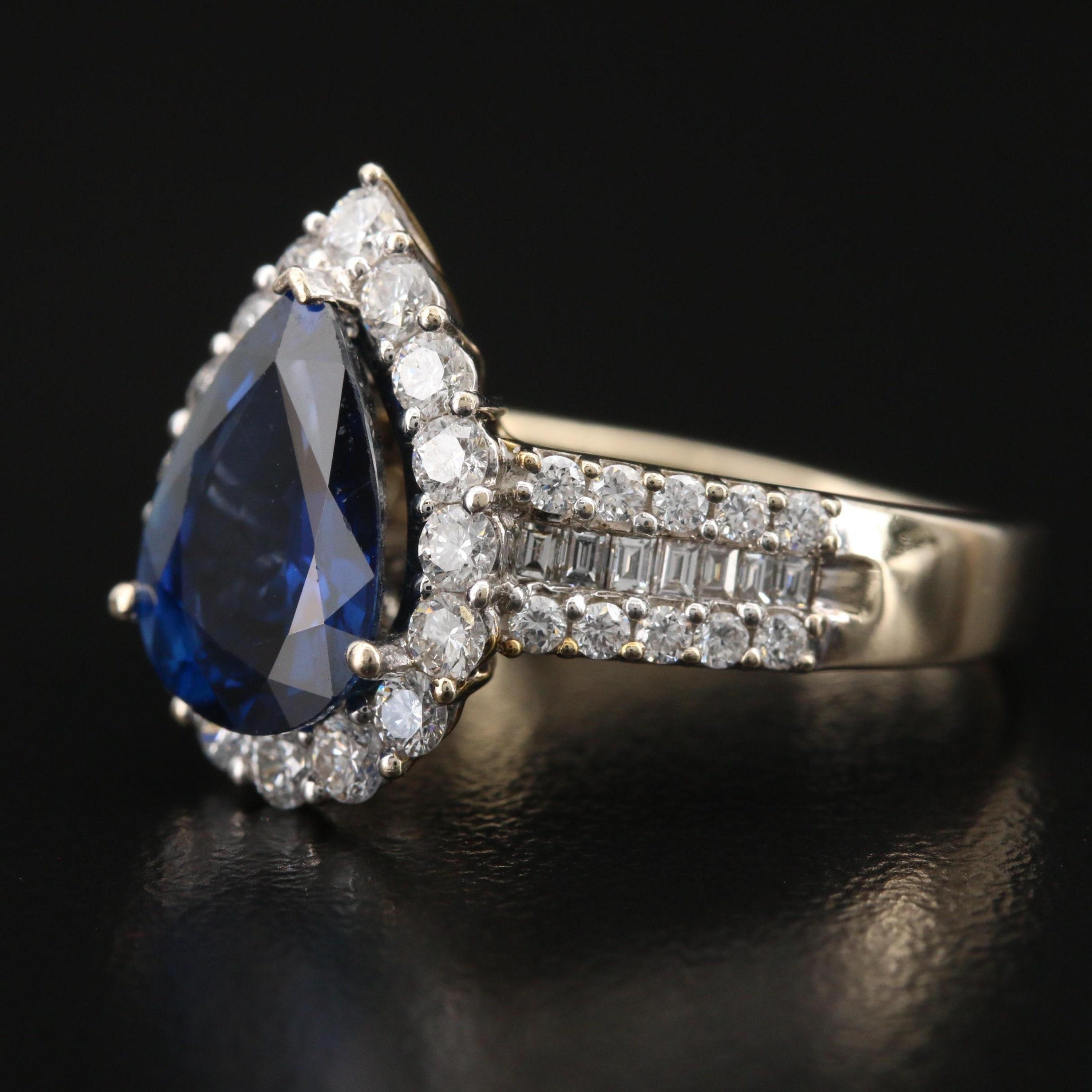 For Sale:  Pear Cut 3.6 Carat Sapphire & Diamond White Gold Engagement Ring Cocktail Ring 2