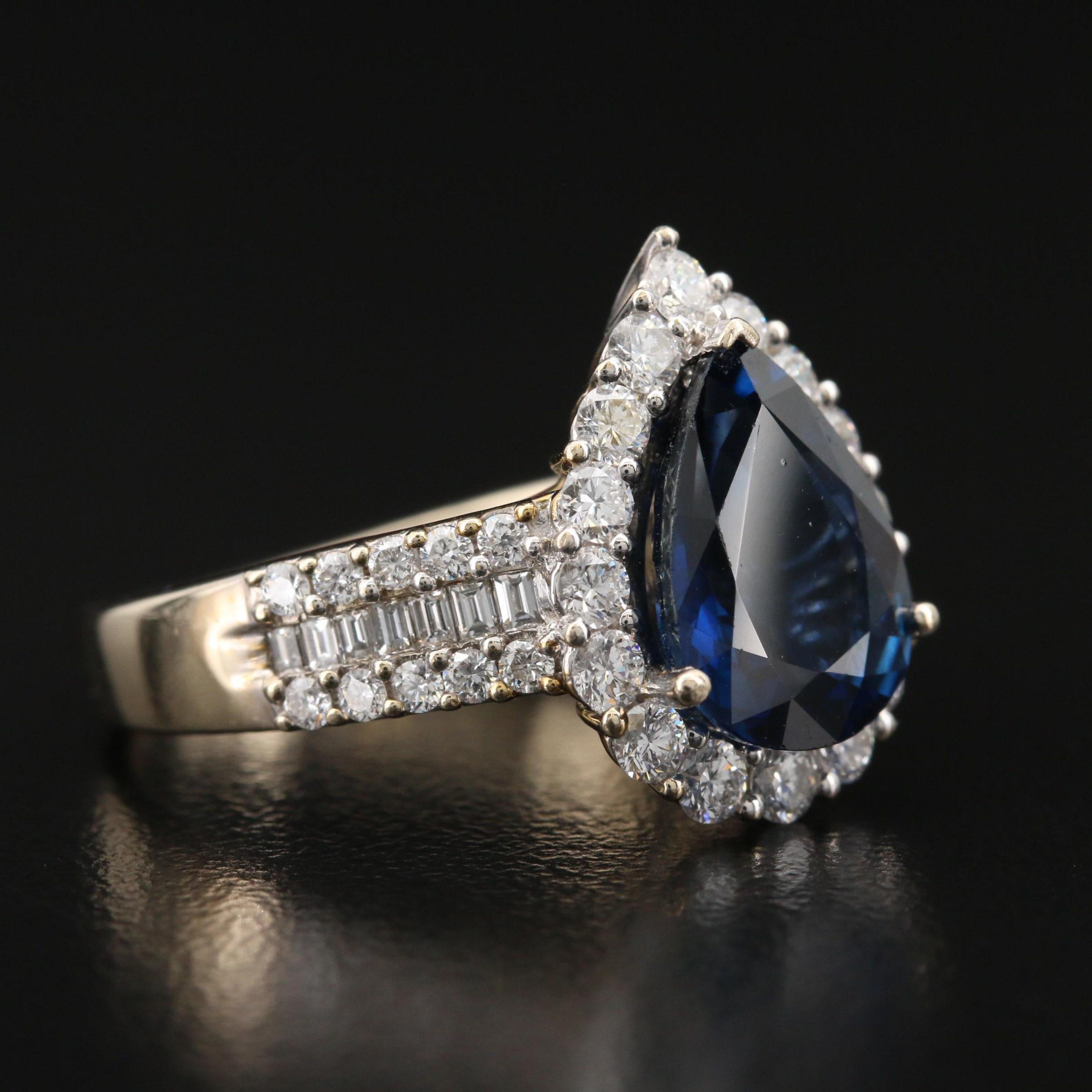 For Sale:  Pear Cut 3.6 Carat Sapphire & Diamond White Gold Engagement Ring Cocktail Ring 5