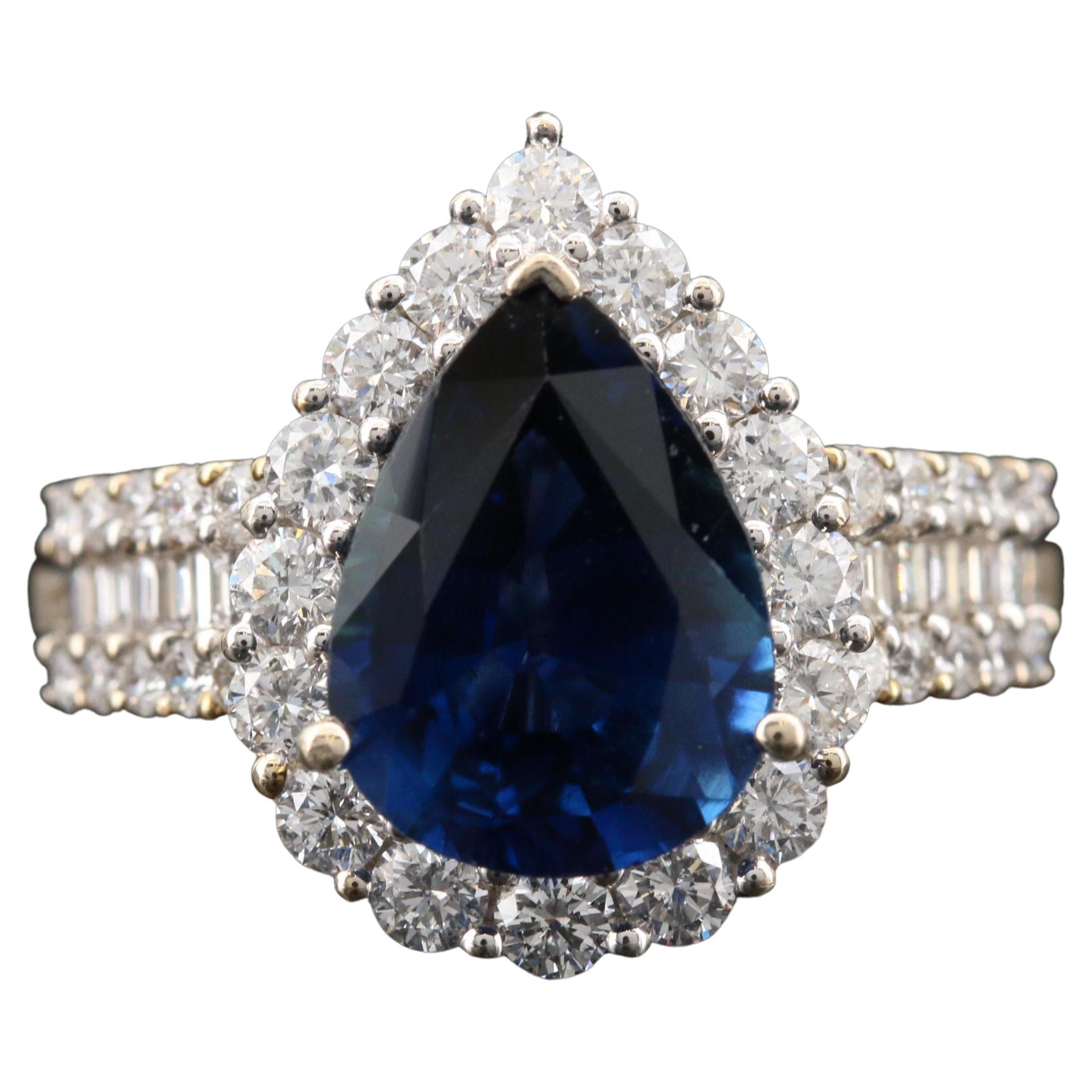 Pear Cut 3.6 Carat Sapphire & Diamond White Gold Engagement Ring Cocktail Ring