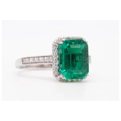 Certified 3.67 Carat Halo Emerald Diamond Half Eternity Engagement Band Ring