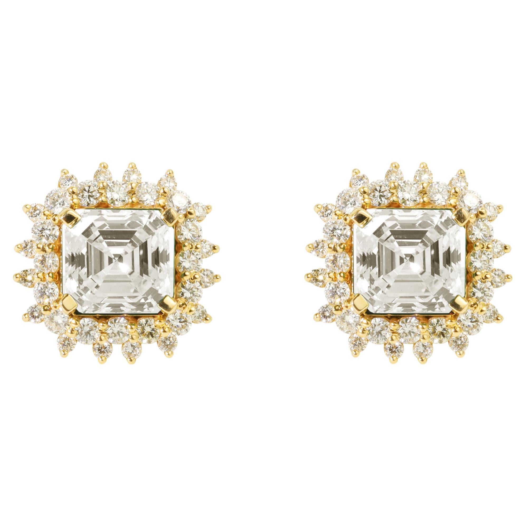 GIA Report Certified 4 Carat Asscher G VS Natural Diamond Halo Stud Earrings