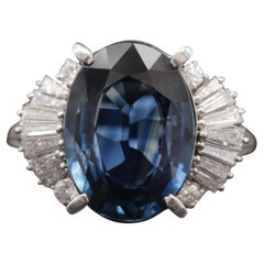 Art Deco 4 Carat Blue Sapphire and Diamond White Gold Cocktail Ring