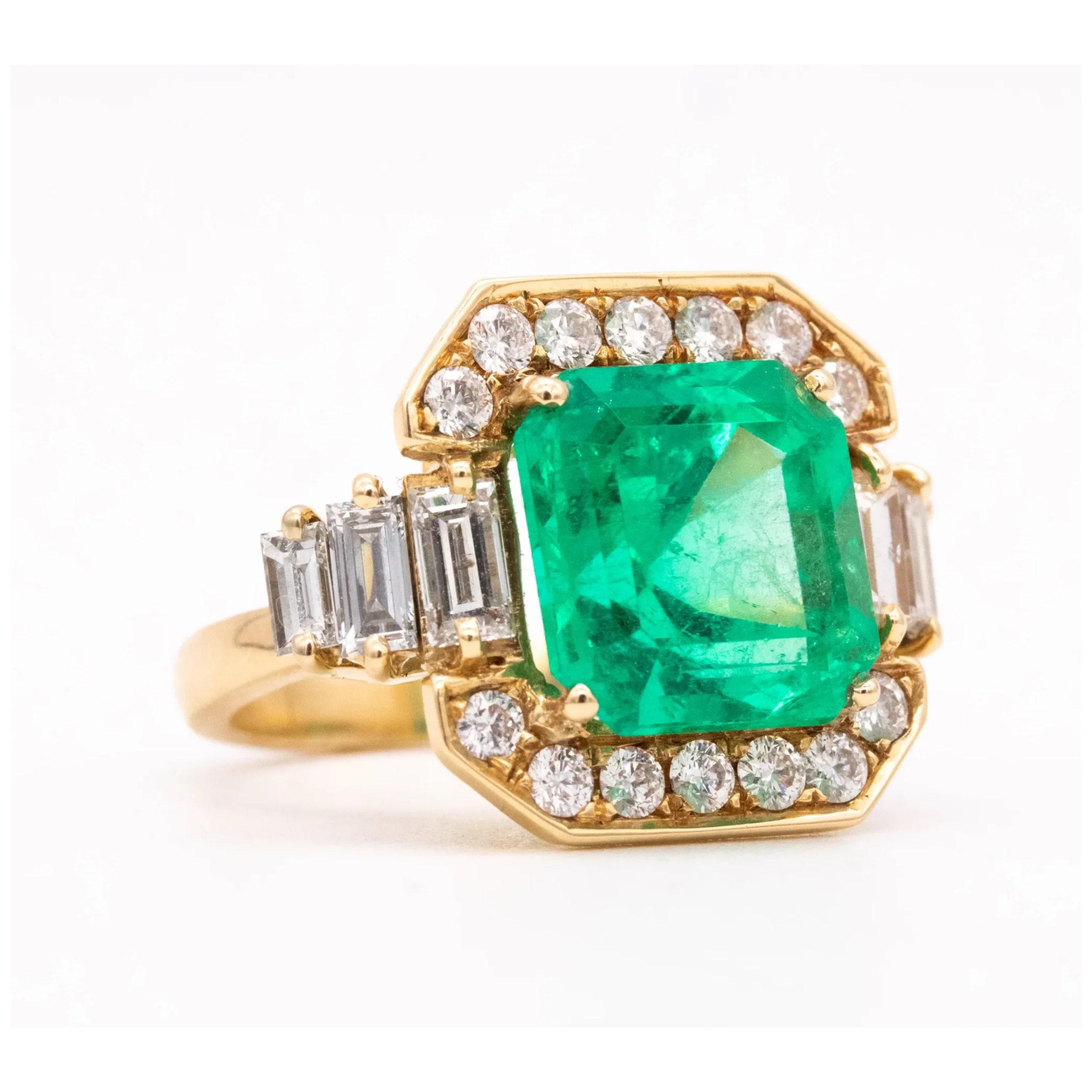 For Sale:  Certified 4.03 Carat Emerald Diamond Vintage Style Cocktail Ring in 18K Gold 2