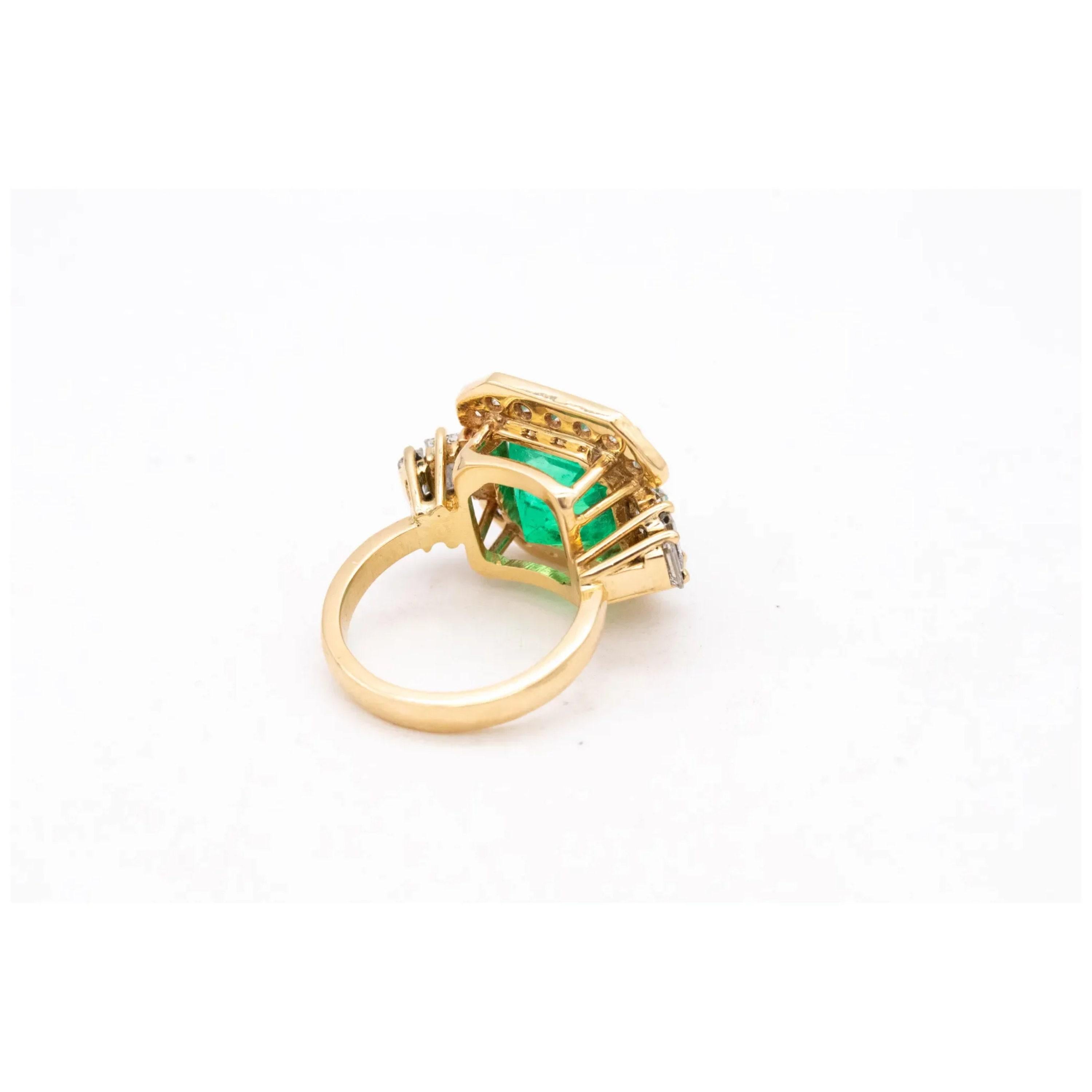 For Sale:  Certified 4.03 Carat Emerald Diamond Vintage Style Cocktail Ring in 18K Gold 4