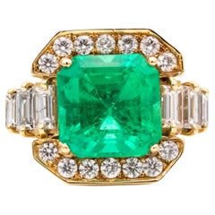 Certified 4.03 Carat Emerald Diamond Vintage Style Cocktail Ring in 18K Gold