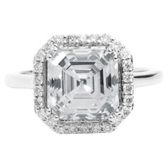 Rapporto GIA Certificato 4 Carati H VS Taglio Asscher Diamante 18k Anello di fidanzamento aureolato