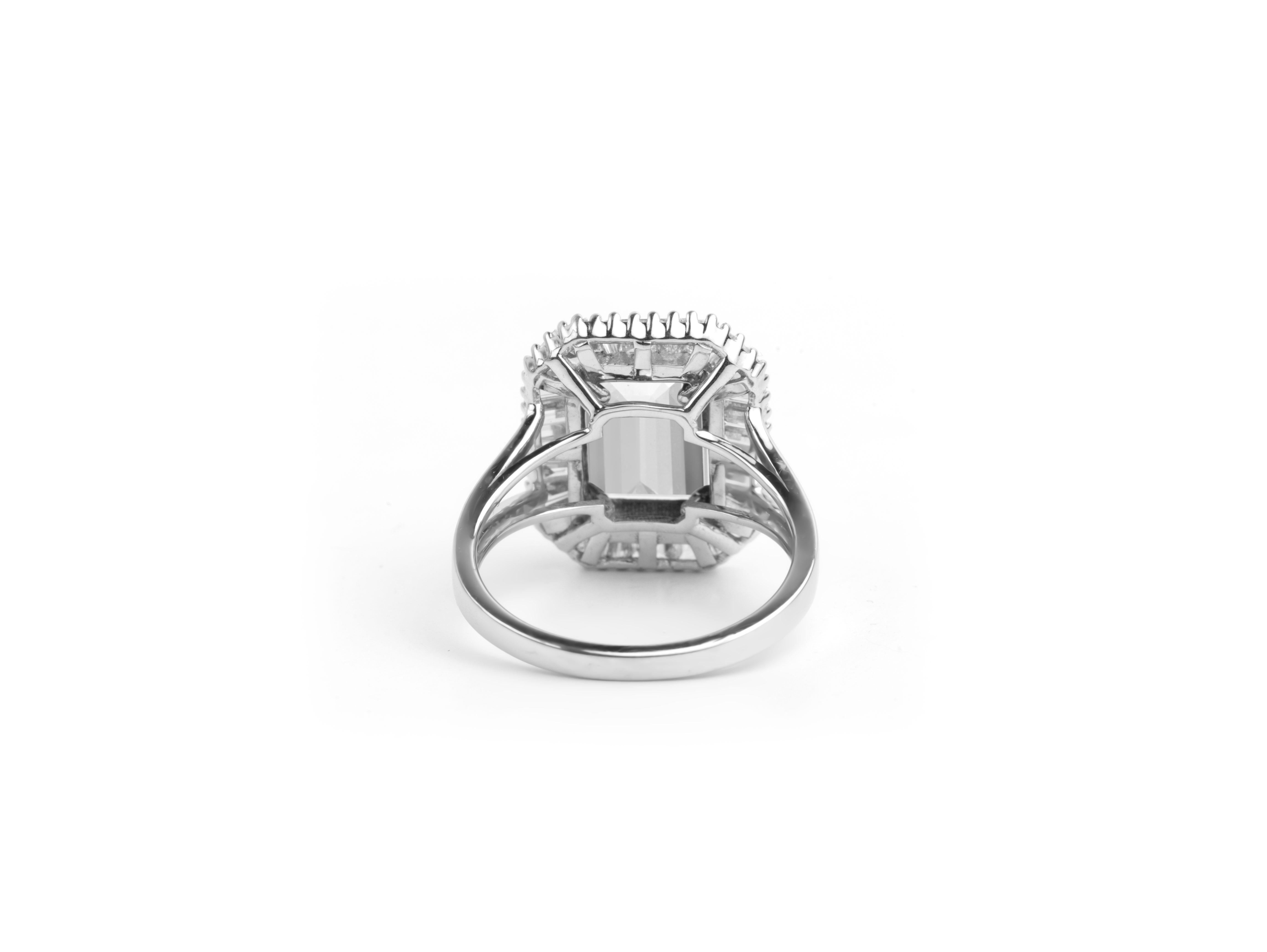 Women's GIA Report Certified 4 Carat G VS Emerald Cut Diamond 18k Halo Engagement Ring For Sale