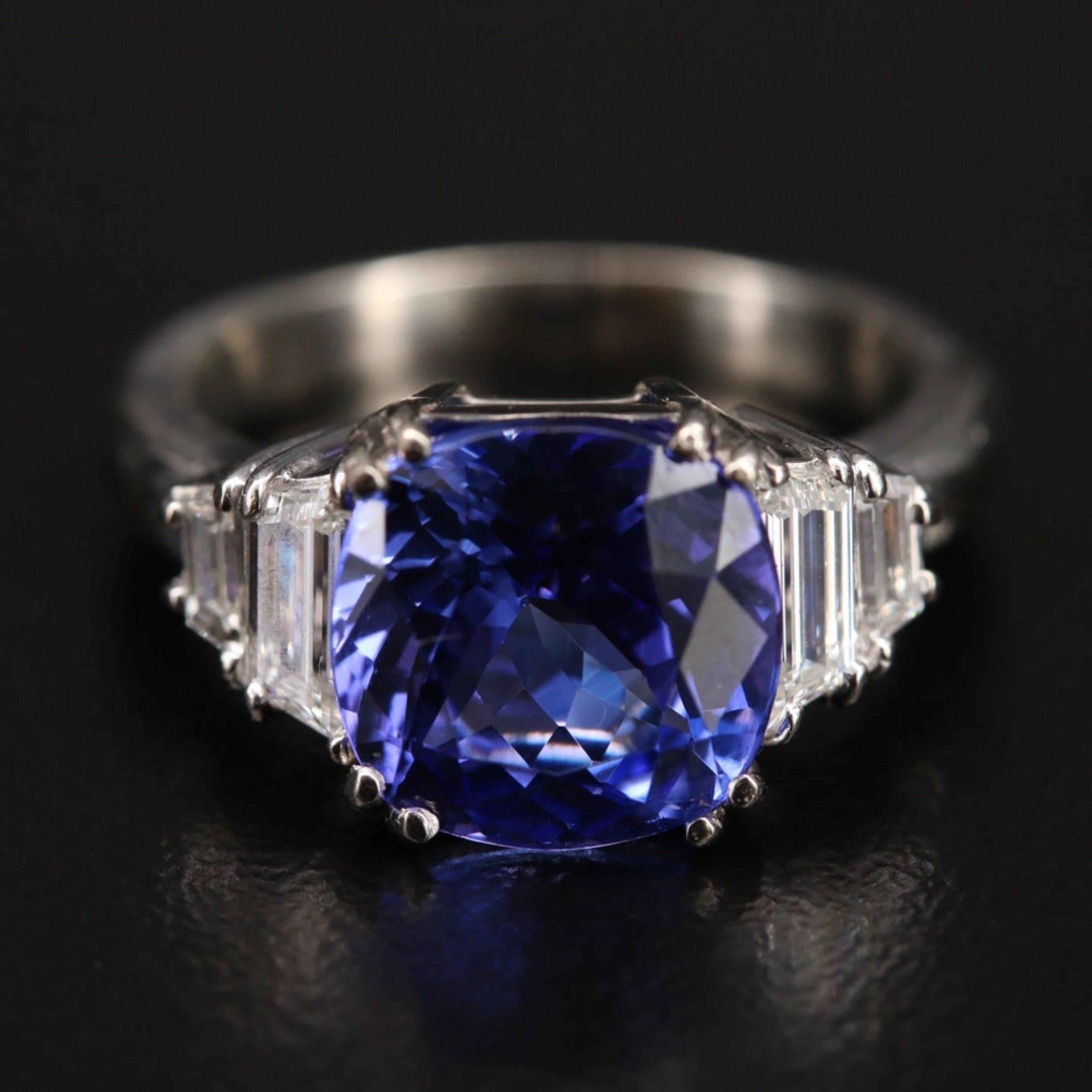 For Sale:  Certified 3 Carat Tanzanite and Diamond White Gold Engagement Ring 3