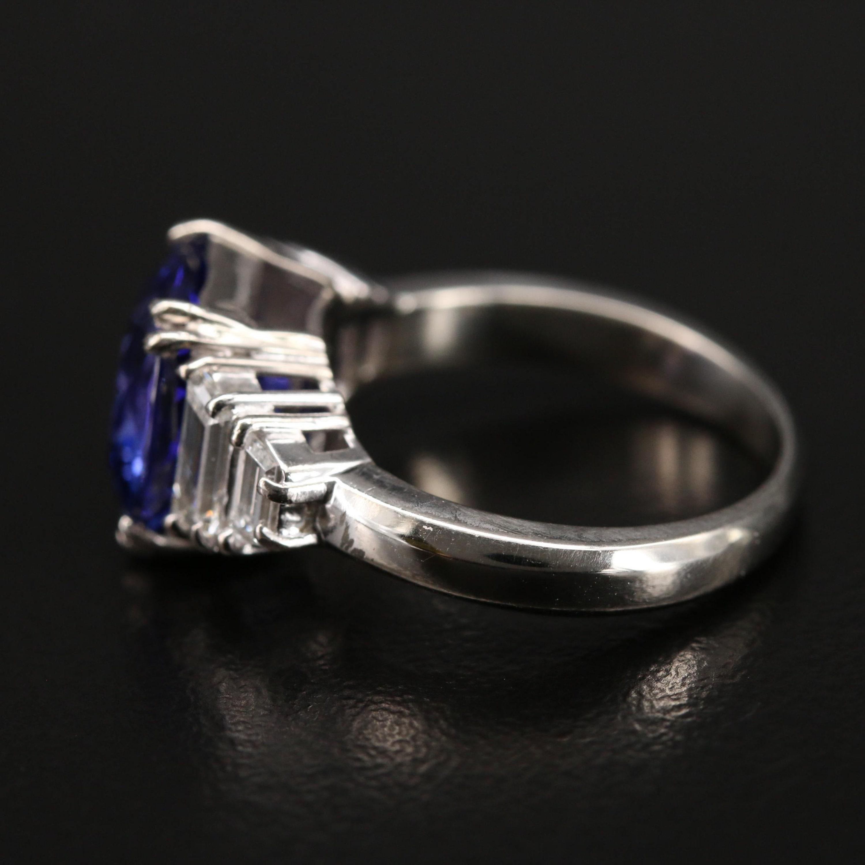 For Sale:  Certified 3 Carat Tanzanite and Diamond White Gold Engagement Ring 4