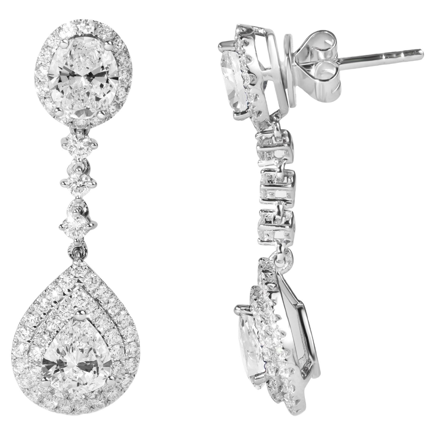 GIA Report Certified 4 TCW E VVS Diamond Pear Oval Halo Cut Drop Dangle Earrings