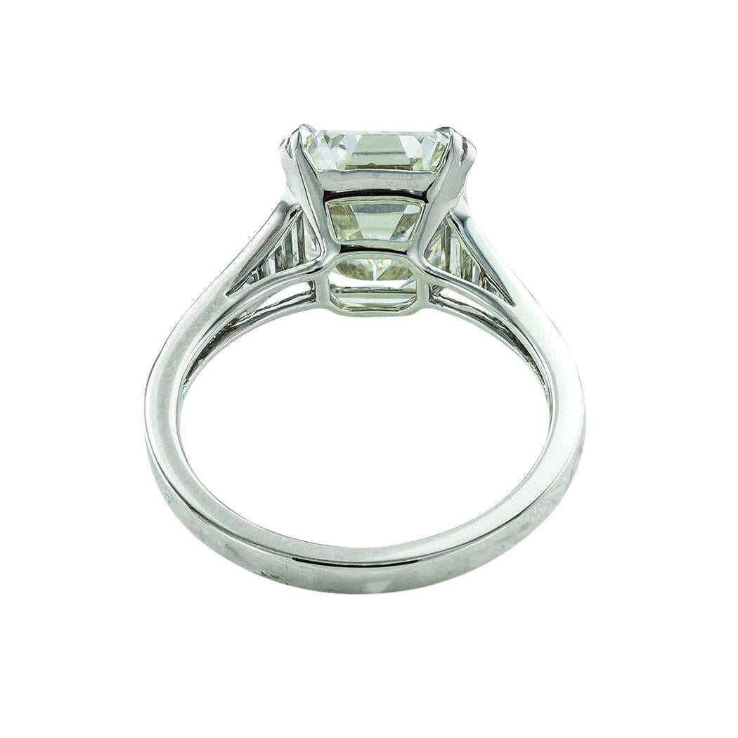 Women's or Men's GIA Report Certified 4.09 Emerald Cut Diamond Platinum Engagement Ring For Sale