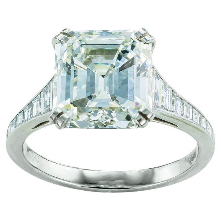 GIA Report Certified 4.09 Emerald Cut Diamond Platinum Engagement Ring For Sale