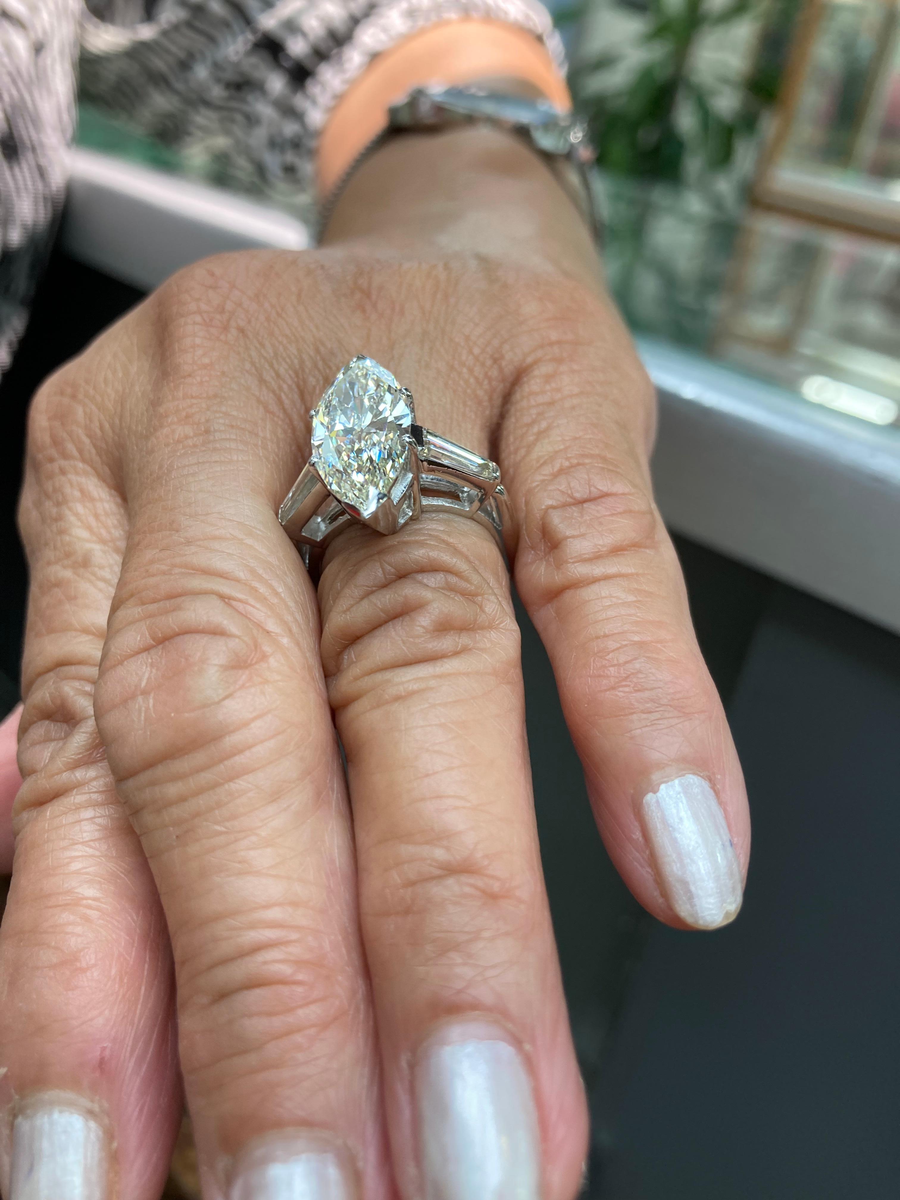 Modern GIA Report Certified 4.63 Carat Marquise Diamond Platinum Engagement Ring