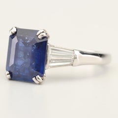 Minimal 4.96 Carat Sapphire Diamond White Gold Engagement Ring Three-Stone Ring
