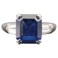 Minimal 4.96 Carat Sapphire Diamond White Gold Engagement Ring Three-Stone Ring