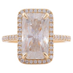 Certified 4 Carat Halo Radiant Cut Natural Diamond Engagement Ring in 18K Gold