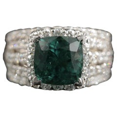 Art Deco Cushion Cut 5 Carat Emerald and Diamond White Gold Cocktail Band Ring