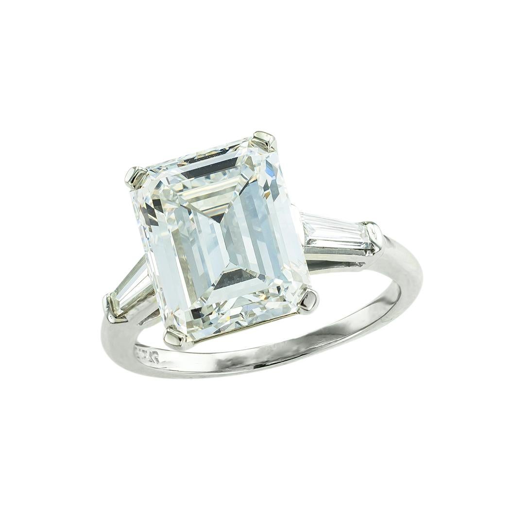 GIA report certified 5.31 carat E VVS1 emerald-cut diamond platinum engagement ring circa 1960.  *

ABOUT THIS ITEM:  #R-DJ621E. Scroll down for detailed specifications.  Having a GIA report certification ensures the authenticity and quality of the