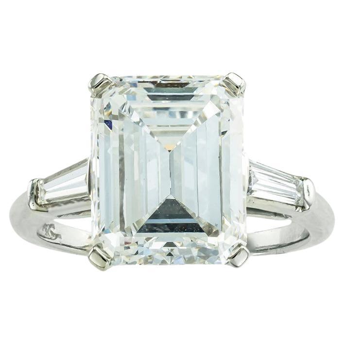 GIA Report Certified 5.31 Carat E VVS1 Emerald Cut Diamond Engagement Ring For Sale