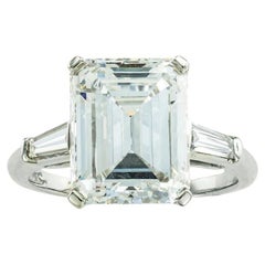 Retro GIA Report Certified 5.31 Carat E VVS1 Emerald Cut Diamond Engagement Ring