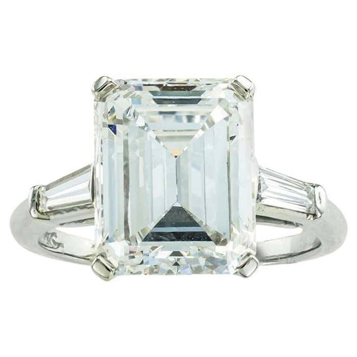 GIA Report Certified 5.81 Carat TW Emerald Cut Diamond Engagement Ring ...