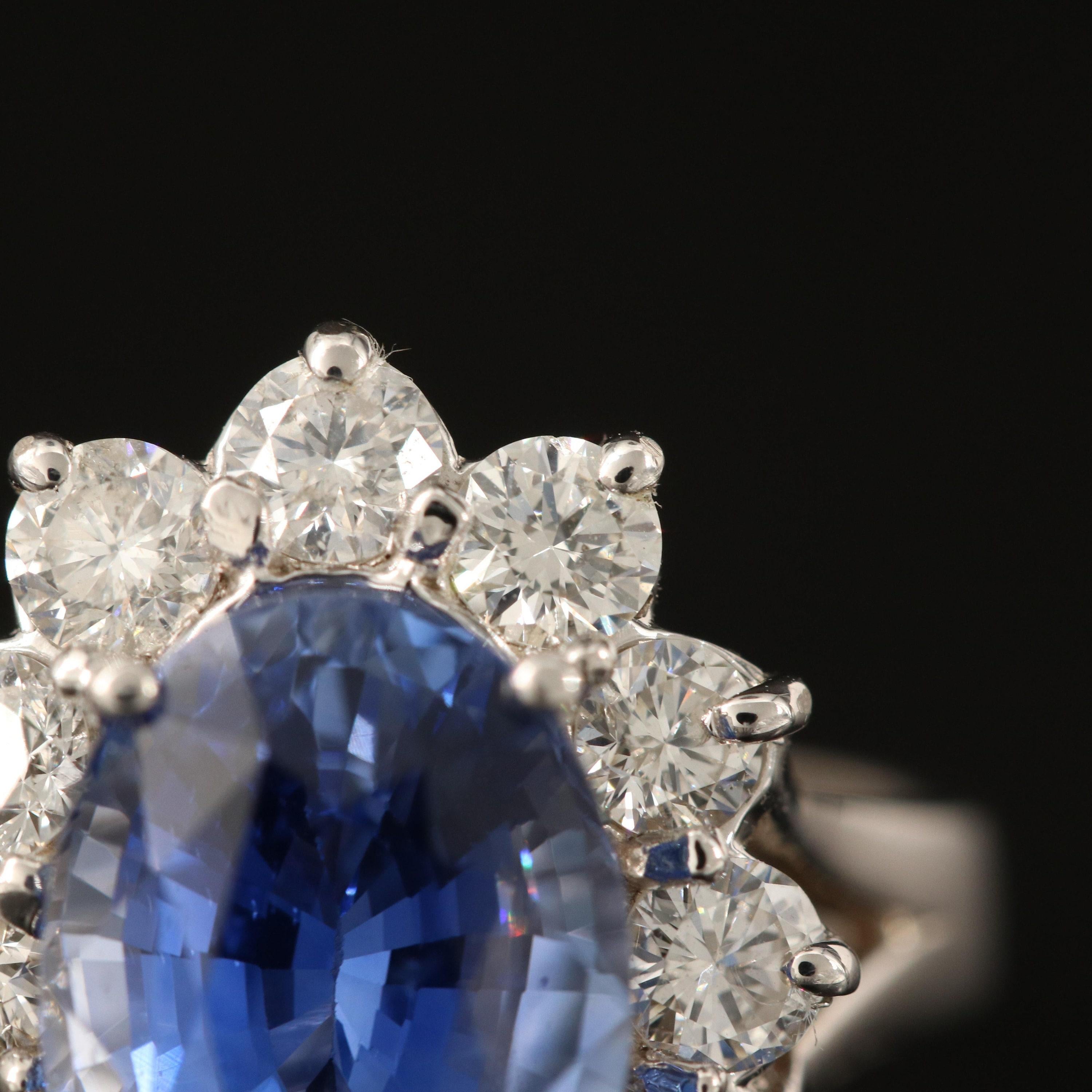 For Sale:  Certified 4 Carat Sapphire and Diamond White Gold Engagement Ring Cocktail Rings 3