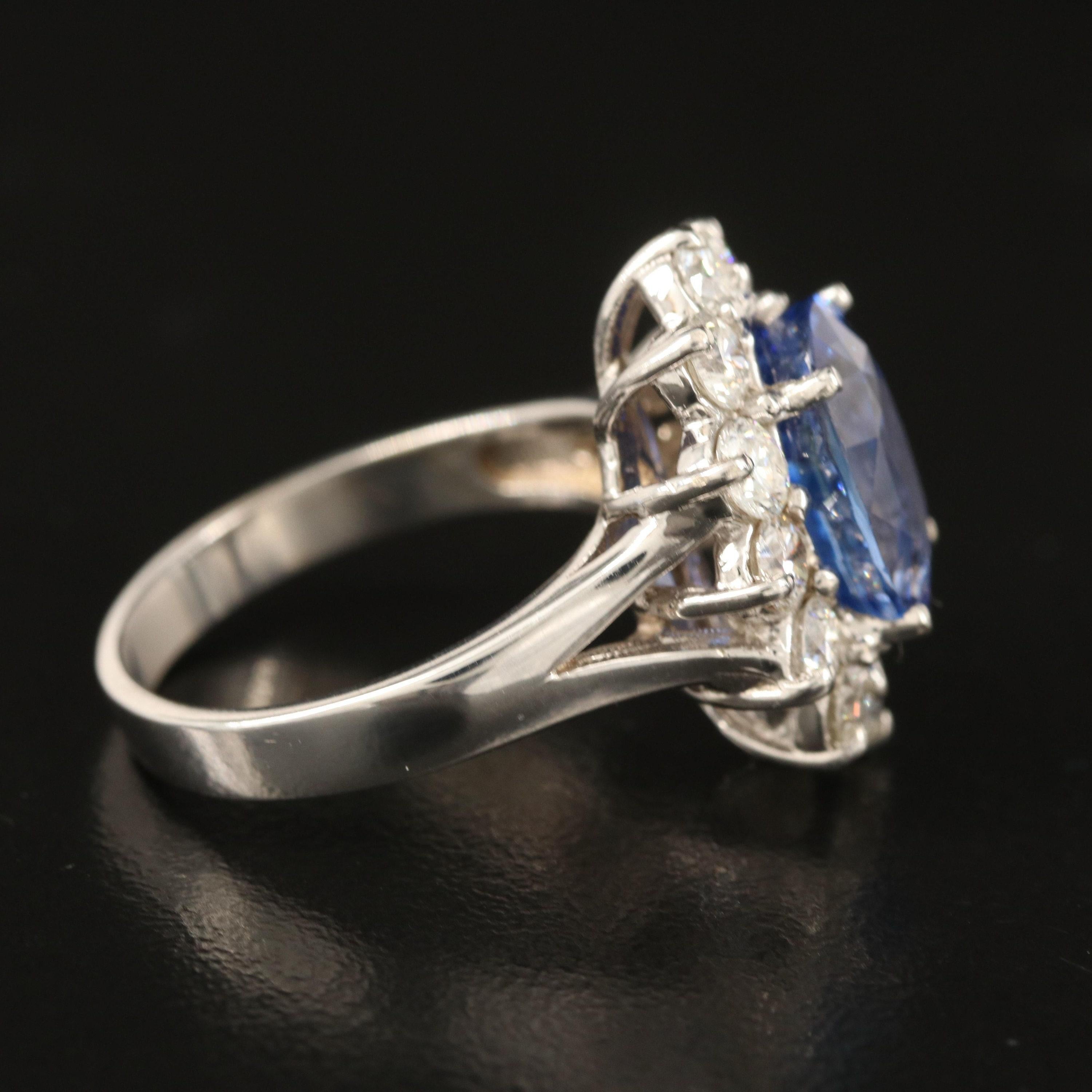 For Sale:  Certified 4 Carat Sapphire and Diamond White Gold Engagement Ring Cocktail Rings 4