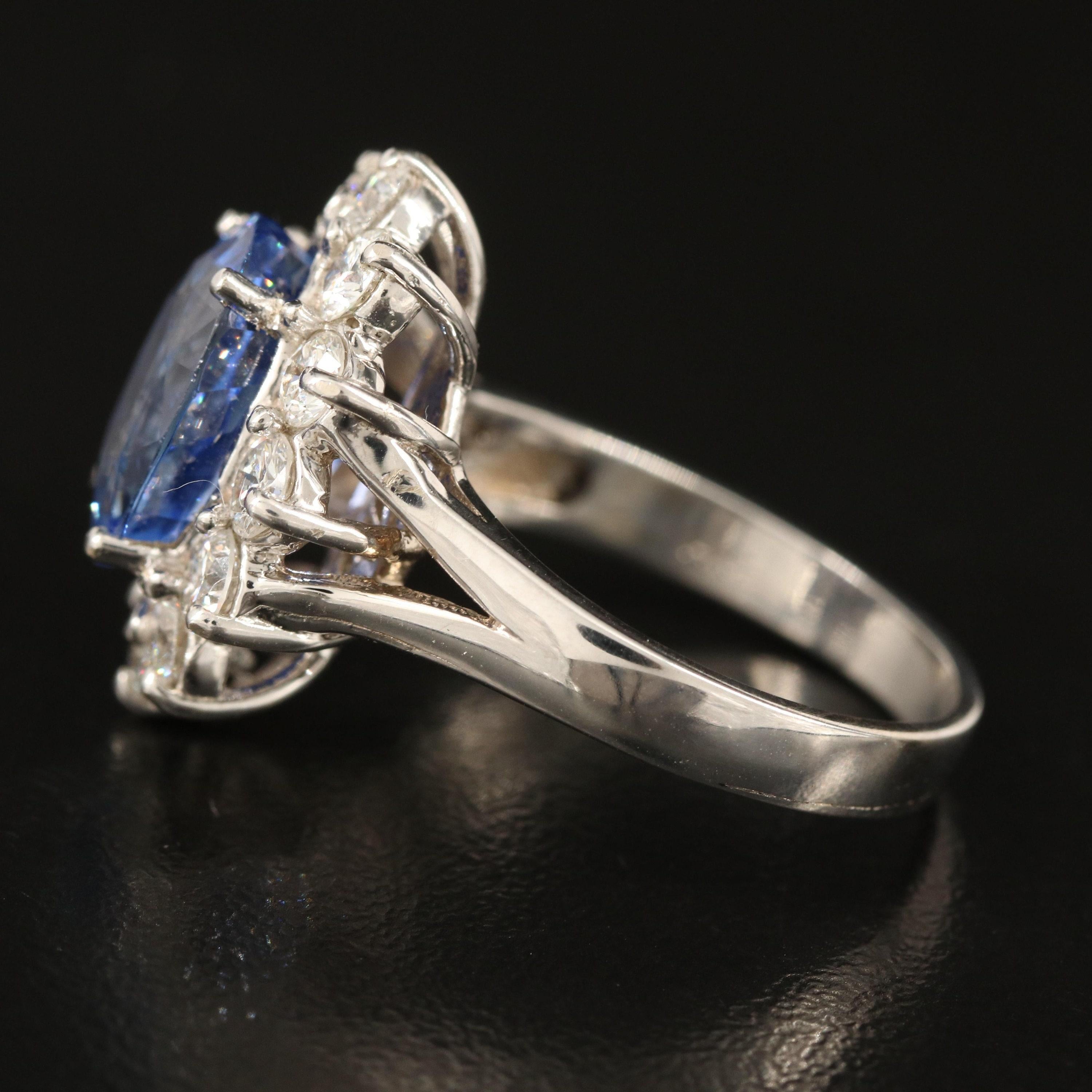 For Sale:  Certified 4 Carat Sapphire and Diamond White Gold Engagement Ring Cocktail Rings 6