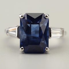 Art Deco 5 CT Certified Natural Sapphire and Diamond Engagement Ring in 18K Gold