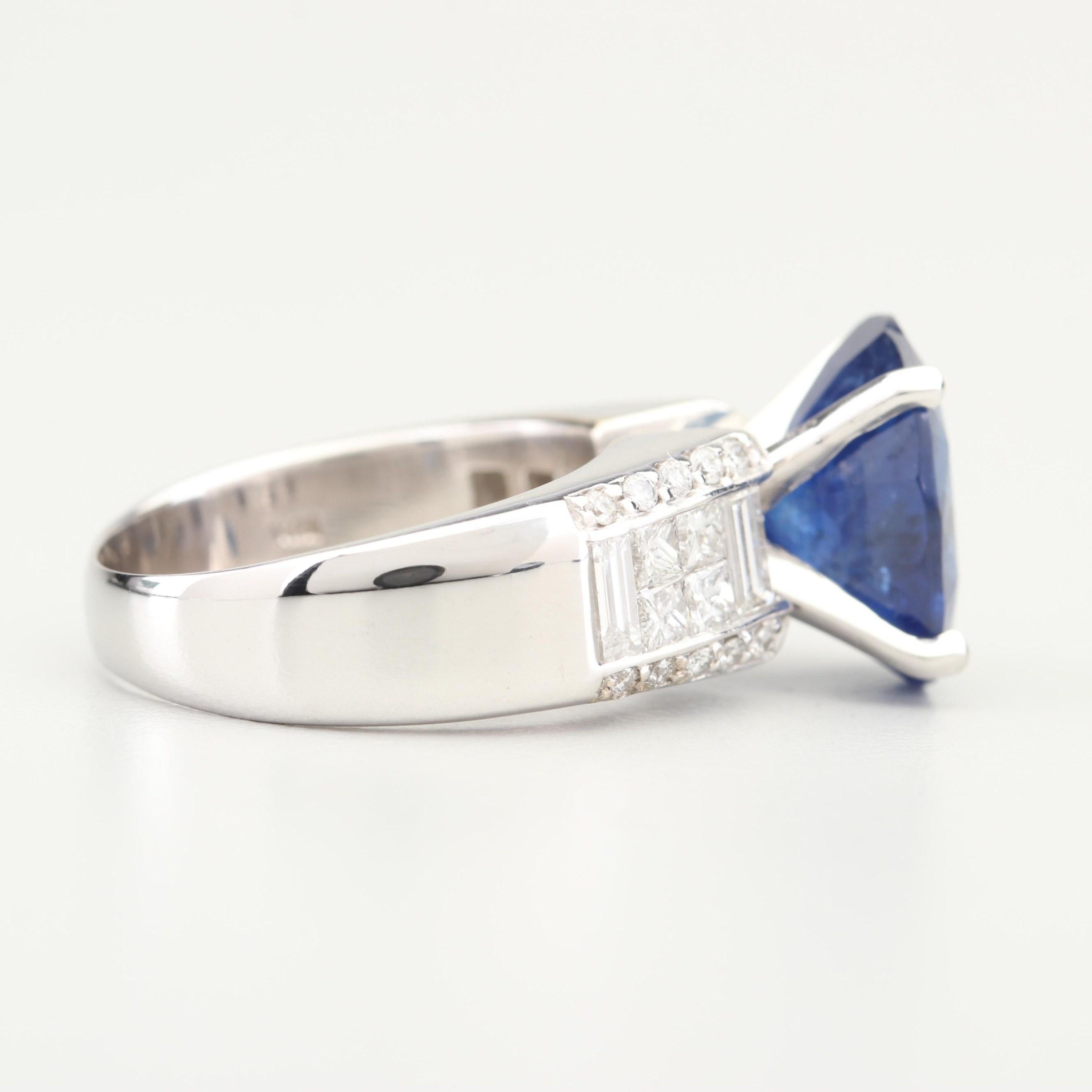 For Sale:  Certified 4.95 CT Blue Ceylon Sapphire and 1.21 CT Diamond Engagement Band Ring 2