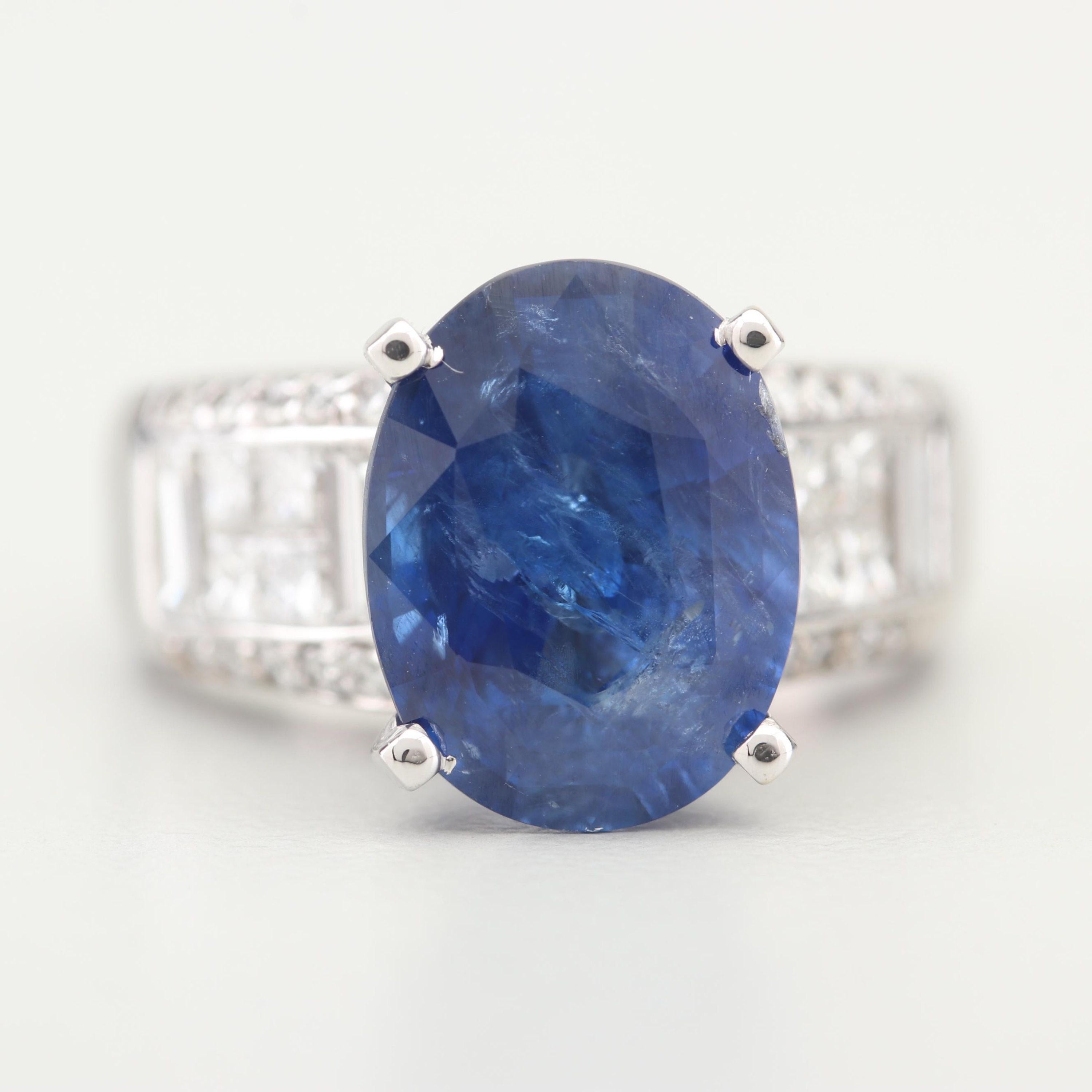 For Sale:  Certified 4.95 CT Blue Ceylon Sapphire and 1.21 CT Diamond Engagement Band Ring 4