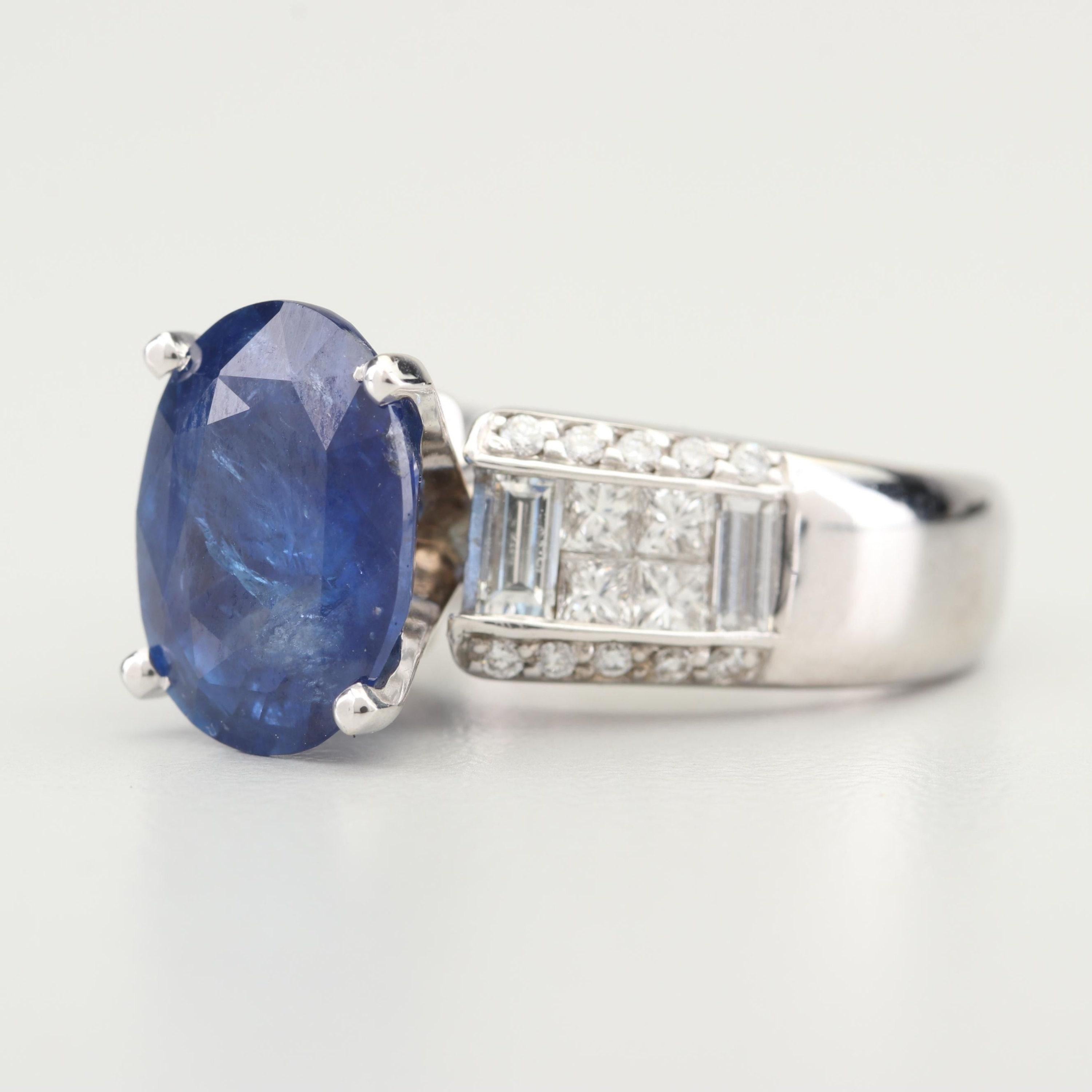 For Sale:  Certified 4.95 CT Blue Ceylon Sapphire and 1.21 CT Diamond Engagement Band Ring 5