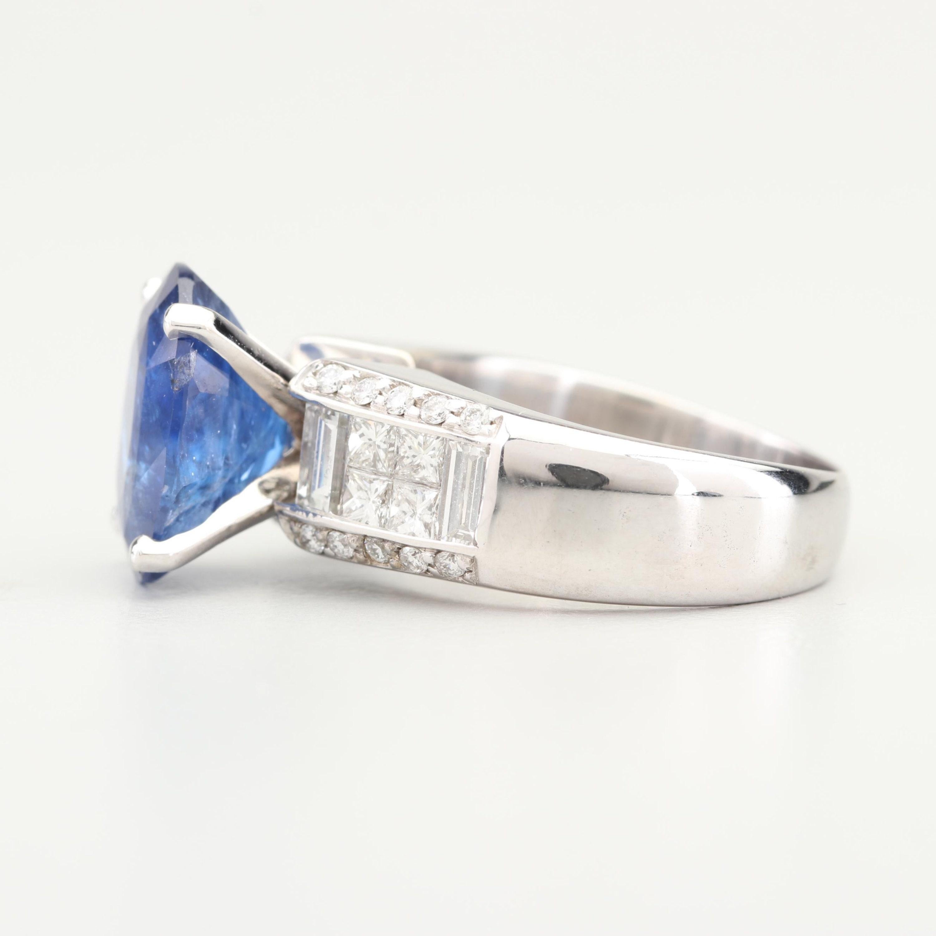 For Sale:  Certified 4.95 CT Blue Ceylon Sapphire and 1.21 CT Diamond Engagement Band Ring 6
